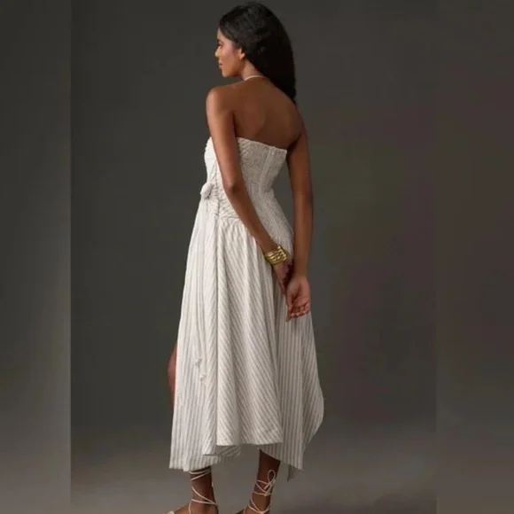 ✅Anthropologie Strapless Hanky-Hem Midi Dress White Black size XL - Picture 3 of 9